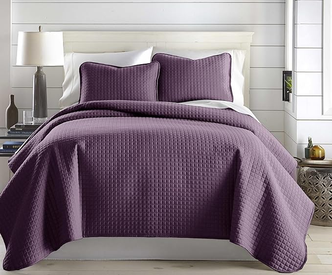 Southshore Fine Living, Inc. Quilts, Queen Size/Full Size Quilt Bedding Set, Stain & Pet Hair Resistant Bedding, Coverlet Queen Size/Full Size Lightweight Bedspread with 2 Pillow Shams, Purple