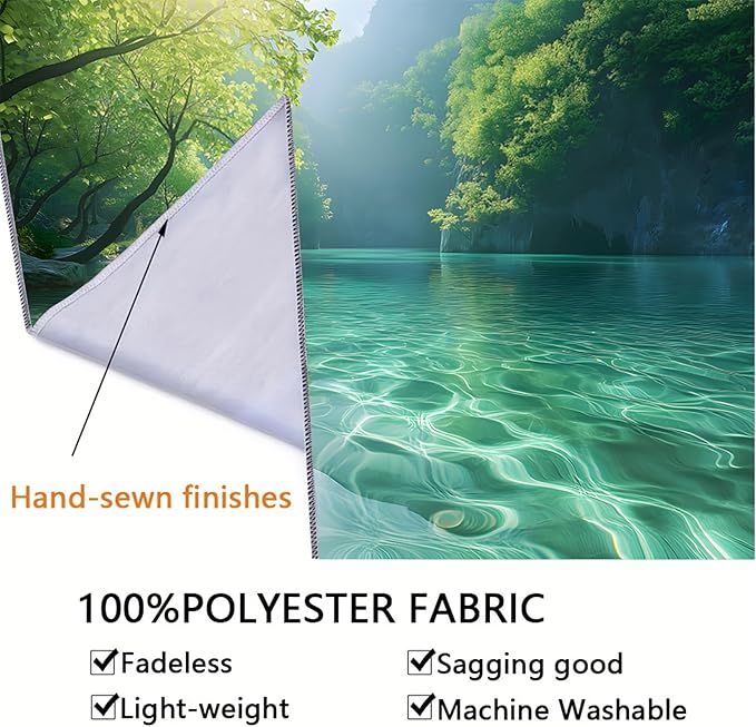 BSFHH Nature Tapestry Forest Tree Sea Cave Wall Hanging, Stream Through Rainforest Landscape Wall Art Tapestry for Bedroom Living room (Lake View, 110" × 87", Unframed)