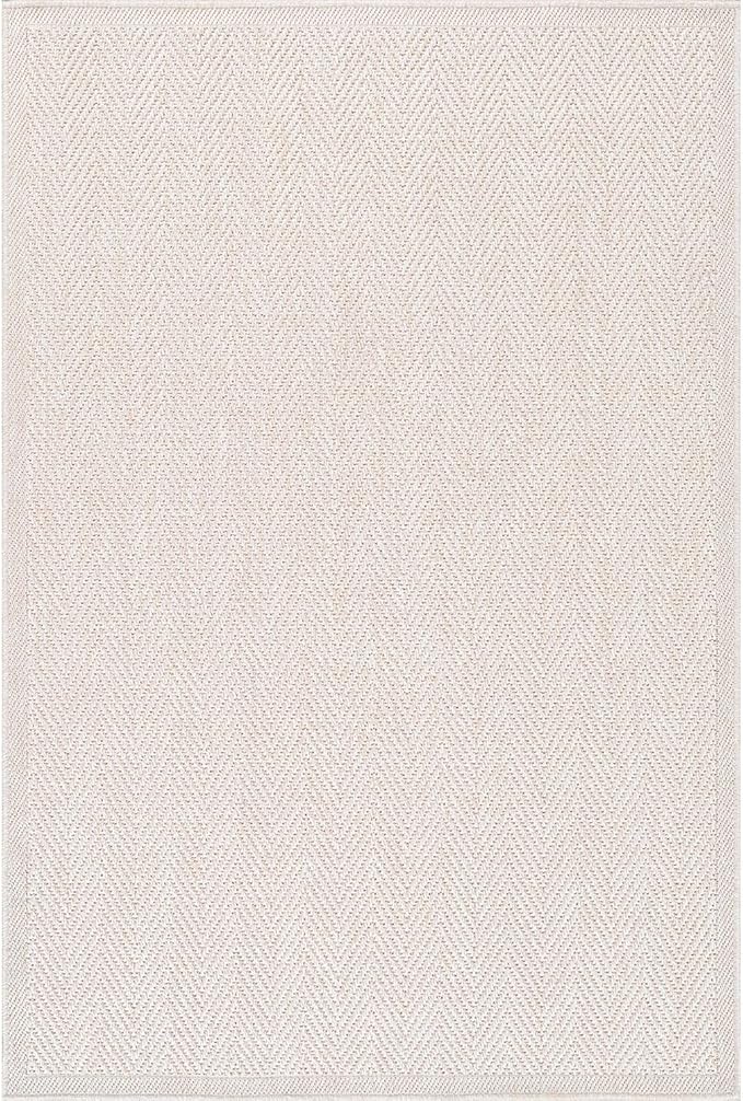 CAMILSON Easy Jute Rug 6x9, Indoor Outdoor Off-White Color Fiber Area Rugs for Living Room Patio and Bedroom Rug Herringbone Seagrass Woven Design Easy-Cleaning, Washable Outside Carpet Alfombras 6x9