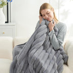 Cozy Bliss Faux Fur Throw Blanket for Couch, Cozy Warm Plush Striped Blanket for Sofa Bedroom Living Room,50 * 60 Inches Grey