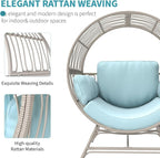 Egg Chair Outdoor Indoor, Oversized Rattan Chair with Thicken Cushion, 350LBS Capacity Wicker Patio Lounge Chair, Basket Chair for Living Room Balcony Porch Backyard, Blue