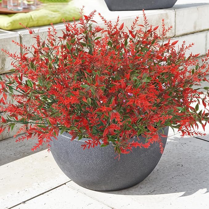 Krissing 80 Bundles Outdoor Lavender Flowers UV Resistant Artificial Flowers for Outdoor Fake Lavender Plastic Purple Plants for Outside Garden Patio Planters Window Box Porch Summer Decor (Red)