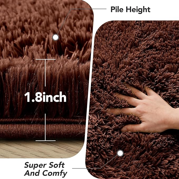 Fluffy Brown Living Room Rug: Ultra Fluffy Non-Slip Floor Carpet for Bedroom Living Room Home Office, Soft Plush Rug Home Decor (Brown 6x9 Feet)