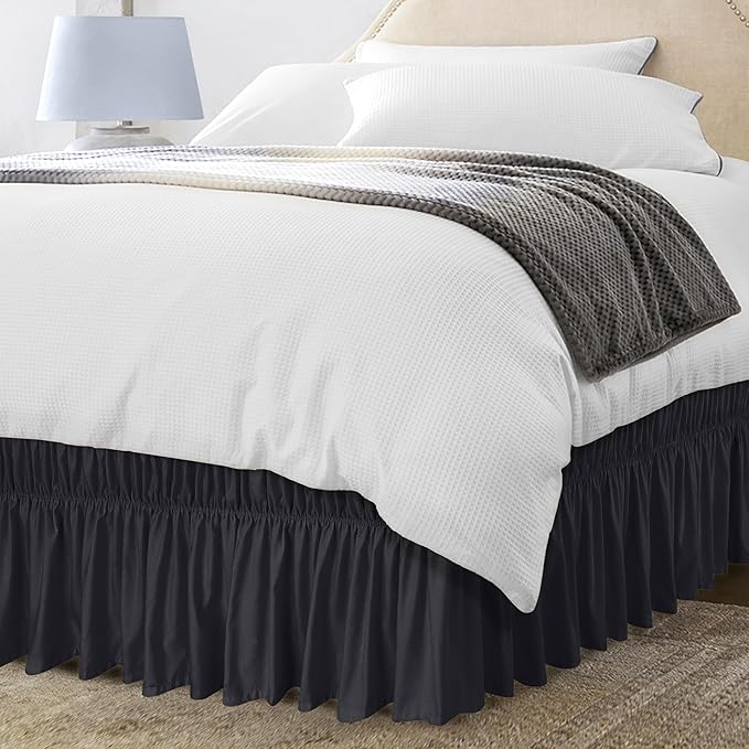 Utopia Bedding Full Elastic Bed Ruffle - Easy Wrap Around Ruffle - Microfiber Bed Skirt with Adjustable Elastic Belt 16 Inch Tailored Drop - Hotel Quality Bedskirt, Fade Resistant (Full, Black)