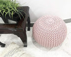 FRELISH DECOR Round Pouf Ottoman Hand Knitted 100% Cotton Pouf Foot Stool - Knitted Bean Bag - Floor Chair for Living Room Bedroom - Foot Rest for Couch (20 Diameter x 14 Height) - Cloud Pink