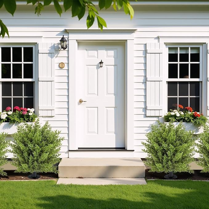 Artificial Boxwood Topiary Ball Trees with Ground Spikes UV Resistant Faux Greenery Shrubs Fake Shrubs for Outdoors, Realistic Faux Plants Bushes for Garden Porch Yard Patio Decor (Cedar Green)