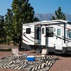 OLANLY Waterproof Outdoor Rug 8x10 ft, Reversible Outdoor Plastic Straw Rug with Leaf Pattern, RV Mat, Indoor Outdoor Carpet for Patio, Camping, Balcony, Deck, Backyard, Black & Beige