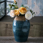 Blue Floor Vase, Ceramic Glazed Large Vase for Modern Farmhouse Home Decor, Rustic Terracotta Pottery, Vintage Clay Vase for Living Room Entryway Centerpiece