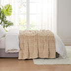 Amélie Home Luxury Striped Faux Fur Throw Blanket for Couch, Embossed Split Fur Cozy Fuzzy Fluffy Luxurious Soft Plush Sofa Chair Bed Gift Blankets for Women Men Wife Friend, 55"x70", Beige