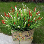 alyptus Outdoor Artificial Flowers 12 Bundles Plastic Plants Faux White Flower Fake Monkey Grass for Planters Décor Outside (White)