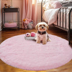 Round Fluffy Pink Rug 4x4ft: Ultra Soft Furry Girls Bedroom Carpet- Oval Plush Rug for Girls Room & Kids Room, Nursery (4ft, Pink)