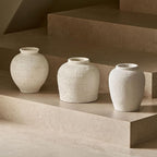 LB2 Large White Ceramic Vase, 11" Tall Zen Style Rustic vase, Terra Cotta Pitcher Vase, Distressed Farmhouse Decor, Pottery Decorative Flower for Home Decor (H 11.8" X 11")