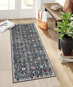 Lahome Moroccan Trellis Kitchen Runner, 2x5 Rug Runners for Hallways Non Slip Laundry Room Rug, Ultra-Thin Washable Vintage Carpet for Bedroom Bathroom, Black/Multi