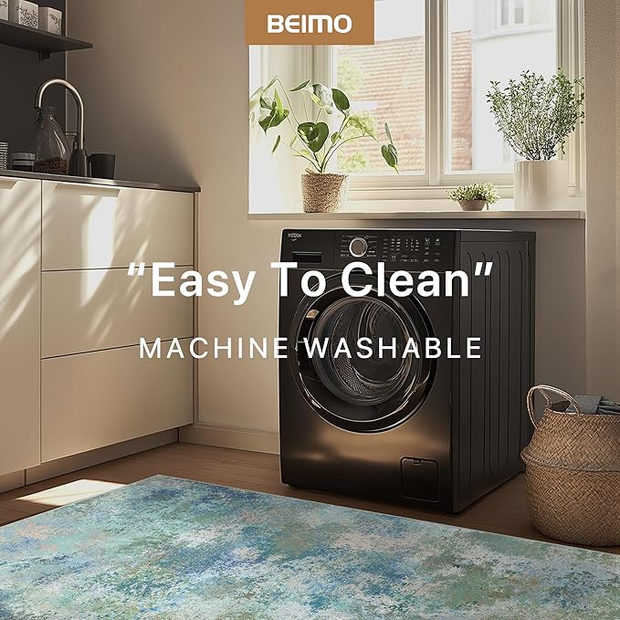 Area Rugs 6x9 Machine Washable Area Rug for Bedroom Living Room Dining Room, Large Modern Abstract Soft Rugs, Indoor Low Pile Carpet with Non Slip Rubber Backing, Abstract Blue Green