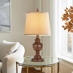 PARTPHONER Retro Table Lamps Set of 2, Bedside Lamp for Bedroom Rustic Farmhouse Table Lamps for Living Room, Vintage Nightstand Lamps with White Shades, Wood Grain