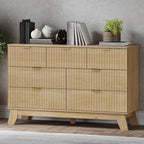 Fluted 7 Drawer Dresser, 47.2" Wide Modern Boho Chest of Drawers, Wooden Storage Dresser TV Stand for Bedroom, Living Room, Closet, Hallway, Curved Profile Design