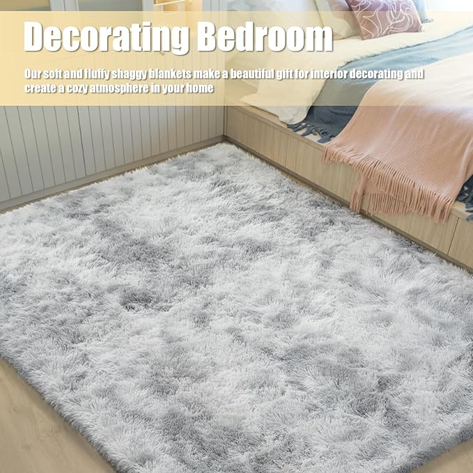 8x10 Fluffy Area Rugs for Living Room,Shag Area Rug for Bedroom,Soft Fuzzy Rug Non-Shedding Indoor Plush Carpet for Kids Bedroom Nursery Home Decor,Tie-Dyed Grey