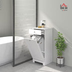 HOMCOM Laundry Hamper with Removable Basket, Tilt Out Hamper with Drawer and Beadboard Door, Bathroom Storage Cabinet, White