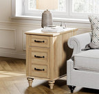 WAMPAT Set of 2 End Tables with Charging Station, Wooden Side Table with Drawer & Storage Cabinet, Farmhouse Nightstands with Power outlets USB Ports for Living Room & Bedroom, Oak