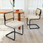 Natural Rattan Dining Chairs Set of 4, Modern Kitchen Chairs with Solid Wood Back, Upholstered Cesca Side Chairs with Comfy Linen Cushion