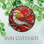 Stained Glass Window Hanging 4 Pcs Set Red Christmas Themed Decorations 7.8" - Suncatcher Door Garden Sun Catcher Decor Birthday New Year for Mom Woman Nana Men