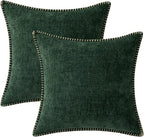 MIULEE Pack of 2 Christmas Pillow Covers 20x20 Inch Dark Green Farmhouse Decorative Throw Pillow Covers with Stitched Edge Soft Chenille Solid Dyed Couch Pillow Covers for Sofa Bed Living Room