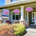 Artificial Faux Hanging Plants Flowers Basket for Outdoor Outside Spring Summer Decoration, Silk Purple Morning Glory in Planter UV Resistant Look Real Fake Flowers for Porch Patio Balcony Home Yard