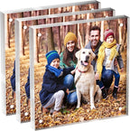 5x5 Acrylic Picture Frame 3 Pack, Clear Freestanding Double Sided Frameless Magnetic Photo Frames, Desktop Display Decor Gift
