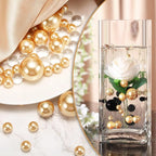 Brown Vase Filler | 150PCS Pearls Bead for Centerpieces Vases | 8/14/20 mm No Hole Beads, Fake Pearls for Wedding Birthday Theme Party Table Centerpieces Decor
