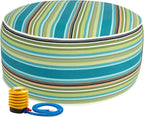 FUNHOME Inflatable Outdoor Ottoman with Air Pump,20"x9" Portable Patio Pouf,Water Resistant,Fade-Resistant,Round Blow Up Footrest Stools for Home Garden Camping Travel(Green Stripe)