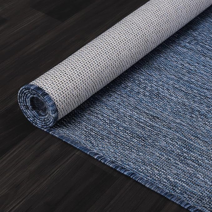 Washable Indoor Outdoor Rug 5x7 Weather Resistant Area Rugs Modern Solid for Porch Deck Balcony Backyard Patio Outside Carpet (5 X 7 Azure Blue)