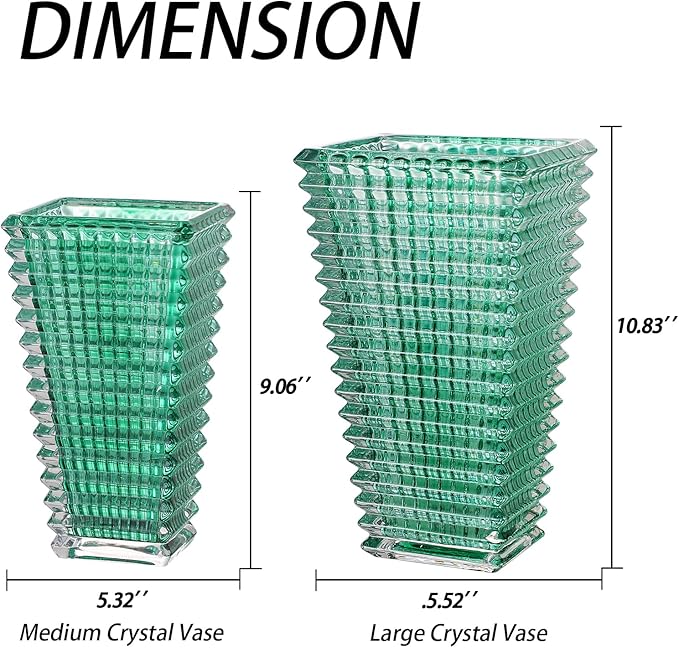 MCMCNCUIU Crystal Glass Vase, Large Crystal Vases for Flowers, Large Flower Vase, Green Modern Vases for Living Room, Bedroom, Kitchen, Dining Table, Mantle, Wedding, 11 Inches