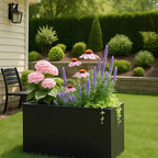 Kozyard 36" x 12" x 24" Metal Rectangular Planter Box Steel Long Box Planter Black Powder Coated Steel Plant Pot All-Weather Use with Partition Panel for Indoor Outdoor for Trees, Plants Flowers