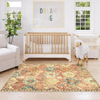 Lahome Moroccan Machine Washable Rugs for Living Room, 4x6 Rug for Bedroom Non-Slip Vintage Trellis Ultra-Thin Throw Carpet for Dining Room Office Nursery, Red/Orange