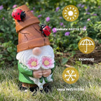 COWOS Garden Gnome Statues Outdoor Decor, Solar Gnomes with LED Lighted Flowers, Solar Resin Outdoor Statue Sculpture, for Woman Gift Home and Garden Decor