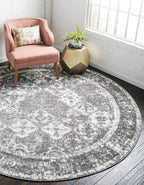 Unique Loom Rosso Collection Vintage, Traditional, Bohemian, Geometric, Distressed, Southwestern Area Rug, 3' 3" x 3' 3", Gray/Ivory