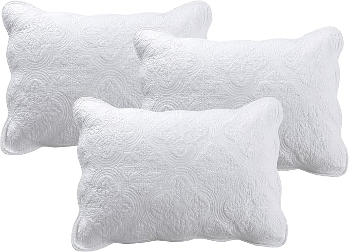 Cozy Line Home Fashions 6 Piece Daybed Cover Set, Solid White Matelasse Trendy Damask Quilting with Scalloped Edges All Season Luxury Bedding with Bedskirt, Matching Shams, Decorative Pillow
