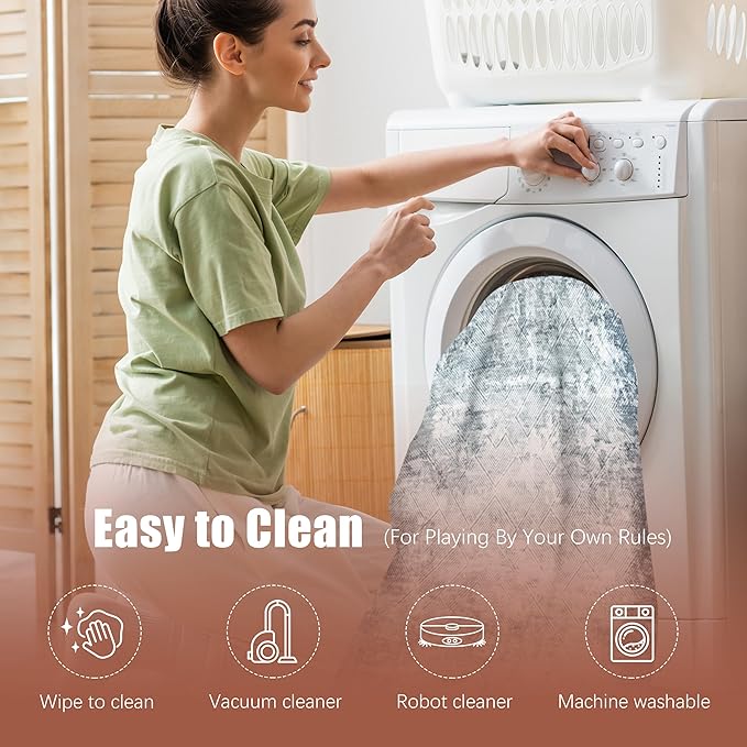 6' x 9' Washable Area Rug - Low Pile Soft Vintage Indoor Rug for Living, Dining or Bedroom - Lightweight Carpet with Non-Slip Backing - Foldable for Easy Placement, Blue