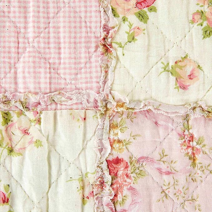 Cozyholy Original 100% Cotton Patchwork Quilt Full Queen Size Pink Floral Bedspread Coverlet Reversible Vintage Shabby Chic Quilted Throw Blanket Bed Quilt Cover for Couch Sofa