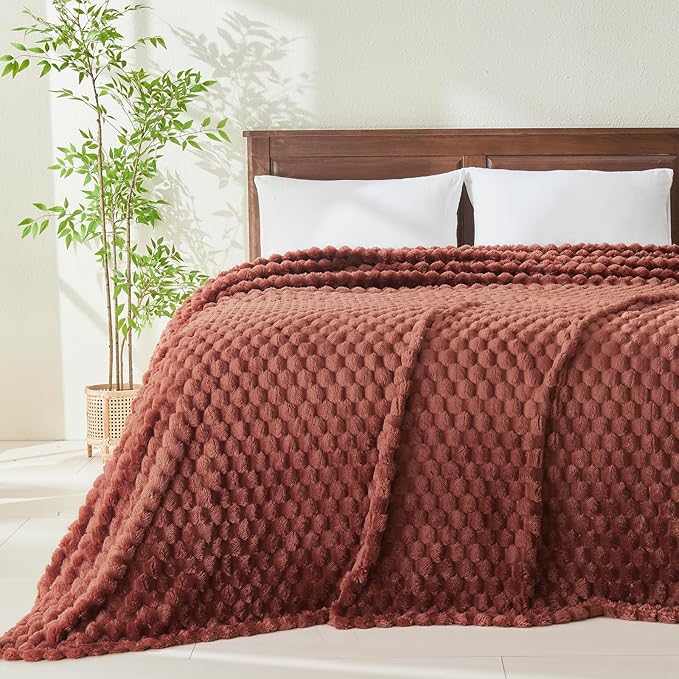 NEWCOSPLAY Super Soft Queen Blanket Coffee Premium Silky Flannel Fleece 3D Clouds Stylish Jacquard Lightweight Bed Blanket All Season Use 350GSM (Coffee, Queen(90"x90"))