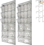 2 Pack Extra Large Hanging Crystal Clear Over Door Shoe Organizers, Closet Shoe Rack Organizer, 12+6 Pockets, 8 Hooks, Grey (59" x 21.6")