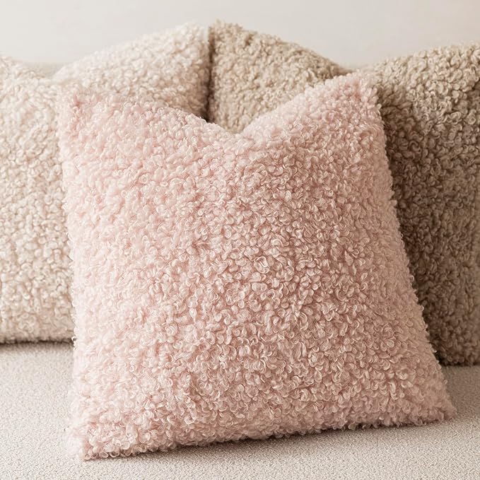Foindtower 2 Pieces 26x26 Inch Light Pink, Faux Fur Throw Pillow Cover Accent Sherpa Furry Pillow Covers Fuzzy Soft Pillowcases Cozy Sheepskin Decorative Fleece Cushion Case for Bed Couch Living Room