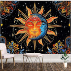 Lunerfex Sun and Moon Tapestry Mandala Wall Tapestry, Cute Tapestries for Bedroom Ceiling Tapestries Wall Hanging for Bedroom Living Room Decor Sun-1 70"x90"