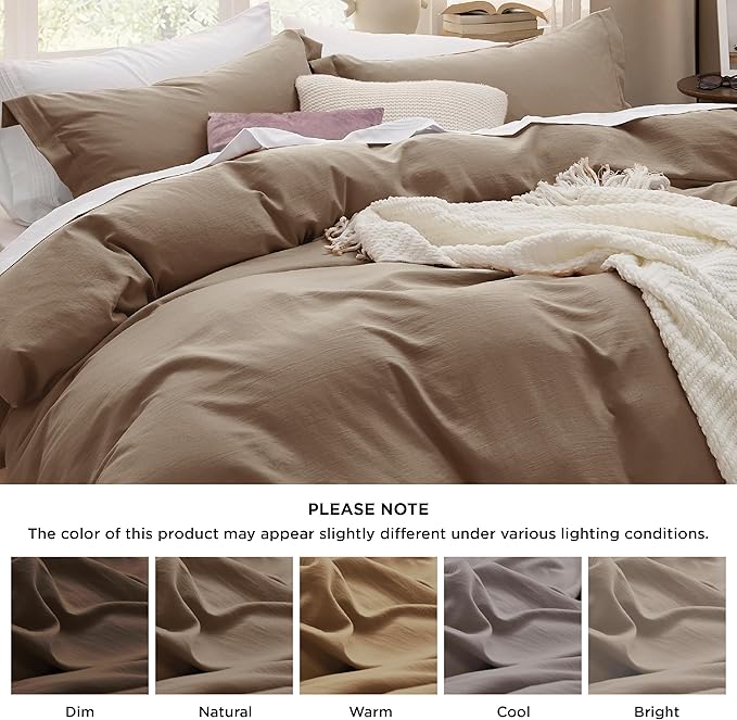 Bedsure Deep Khaki Duvet Cover Twin/Twin XL Size - 2 Pieces Prewashed Cotton-Like Extra Soft Bedding Set, Includes 1 Twin Duvet Cover 68x90 Inches with Zipper Closure & 1 Pillow Sham, No Comforter