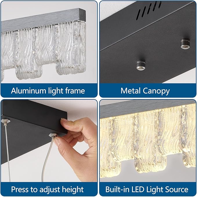 Modern Pendant Lights Kitchen Island, 50" Minimalist Dimmable LED Linear Light Fixture Silvery Gray Aluminum Bar Lights Hanging for Dining Room, Kitchen, Restaurant, Living Room