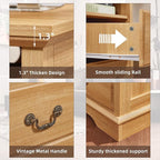 2PCS Farmhouse Nightstands with Charging Station，18" End Table with 2 Drawers，Farmhouse Nightstand with Vintage Handles, Bedside Cabinet for Bedroom for Bedroom, Living Room,Natural