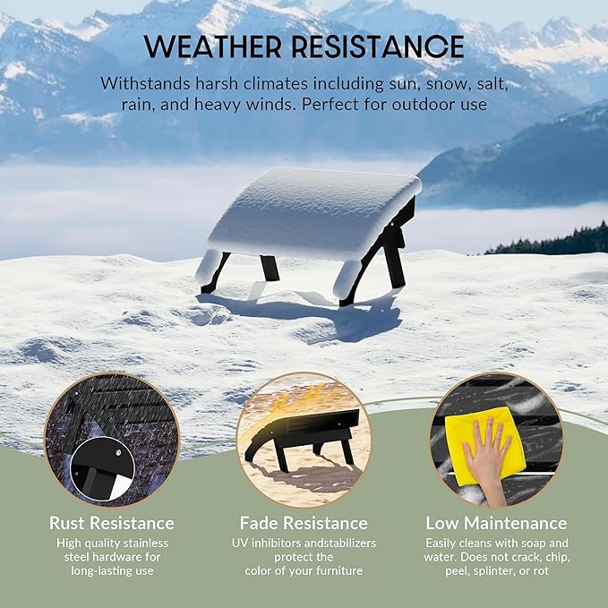 WestinTrends Dylan Outdoor Patio HDPE Adirondack Ottoman Footrest, Black