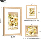 upsimples 8x10 Picture Frame, Natural Solid Wooden Picture Frames, Display 5x7 with Mat or 8 x 10 Without Mat, Wall or Tabletop, 1 Pack, Natural