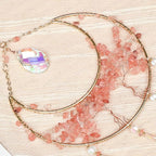 Pink Gemstone Large Moon Dream Catcher Chakra Tree of Life Dream Catcher with Crystals and Prismatic Glass Pendant Handmade Dreamcatcher Suncatcher Wall Decor for Adults Bedroom Garden Bless Gift