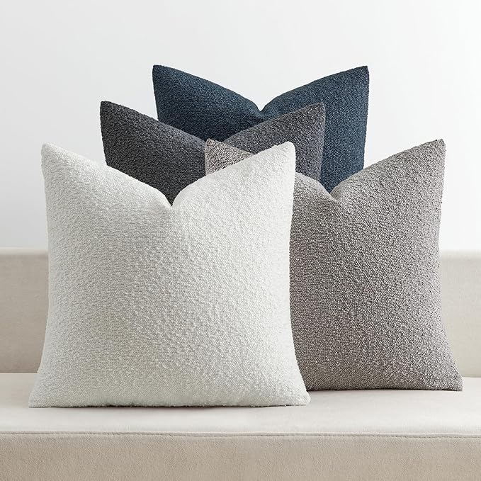 MIULEE Pack of 4 Decorative Textured Boucle Throw Pillow Covers 18x18 Inch Blue Gray Accent Solid Pillow Cases Soft Couch Cushion Covers for Modern Farmhouse Boho Chair Sofa Bed Livingroom Home Decor